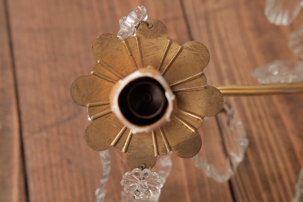 フランスアンティーク　クリスタルガラスがまばゆく煌めくシャンデリア(6灯、天井照明、吊り下げ照明)