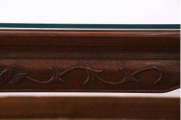 中古　伝統工芸品　大阪唐木指物　花梨材　ガラス天板付き　上品な雰囲気漂う座卓(テーブル、ローテーブル、カリン材)