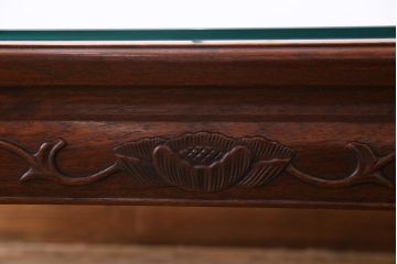 中古　伝統工芸品　大阪唐木指物　花梨材　ガラス天板付き　上品な雰囲気漂う座卓(テーブル、ローテーブル、カリン材)