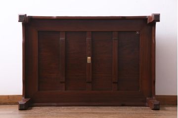 中古　伝統工芸品　大阪唐木指物　花梨材　ガラス天板付き　上品な雰囲気漂う座卓(テーブル、ローテーブル、カリン材)