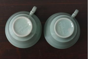 イギリスビンテージ　Woods ware(ウッズウエア)　Beryl(ベロル)　レトロなトリオ2客セット(カップ&ソーサー、プレート)(3)