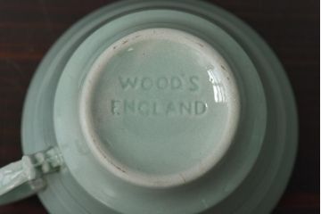 イギリスビンテージ　Woods ware(ウッズウエア)　Beryl(ベロル)　レトロなトリオ2客セット(カップ&ソーサー、プレート)(3)