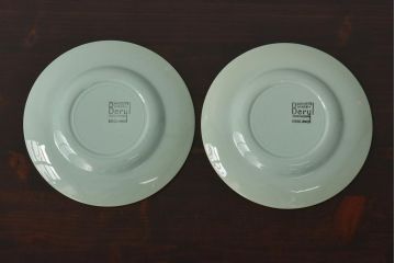 イギリスビンテージ　Woods ware(ウッズウエア)　Beryl(ベロル)　レトロなトリオ2客セット(カップ&ソーサー、プレート)(3)