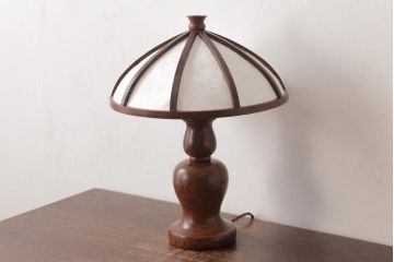 中古　たくみ工芸　ケヤキ・栗材　丸傘電気スタンド(デスクスタンド、置き型照明)