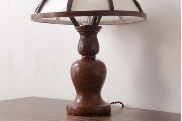 中古　たくみ工芸　ケヤキ・栗材　丸傘電気スタンド(デスクスタンド、置き型照明)