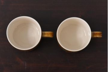 イギリスビンテージ　HORNSEA(ホーンジー)　BRONTE(ブロンテ)シリーズ　トリオ2客セット(カップ、ソーサー、プレート、洋食器)(1)