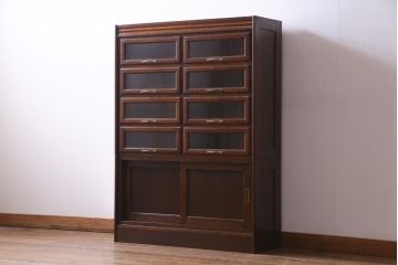 アンティーク家具　イギリスアンティーク　オーク材　引き戸付きのレトロな薄型シャツケース(チェスト、ドロワー、引き出し)(1)