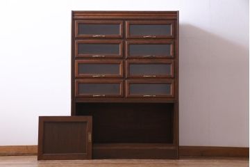 アンティーク家具　イギリスアンティーク　オーク材　引き戸付きのレトロな薄型シャツケース(チェスト、ドロワー、引き出し)(1)