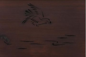和製アンティーク　松と鳥の図　情緒溢れる透かしの欄間(明り取り、明かり取り)