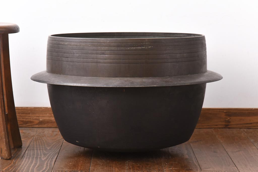 アンティーク雑貨　昭和中期　特大　口径52　銅製羽釜(つば釜)