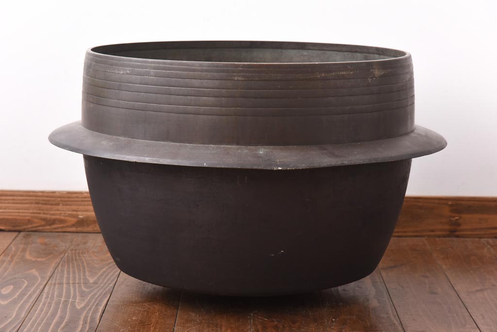 アンティーク雑貨　昭和中期　特大　口径52　銅製羽釜(つば釜)