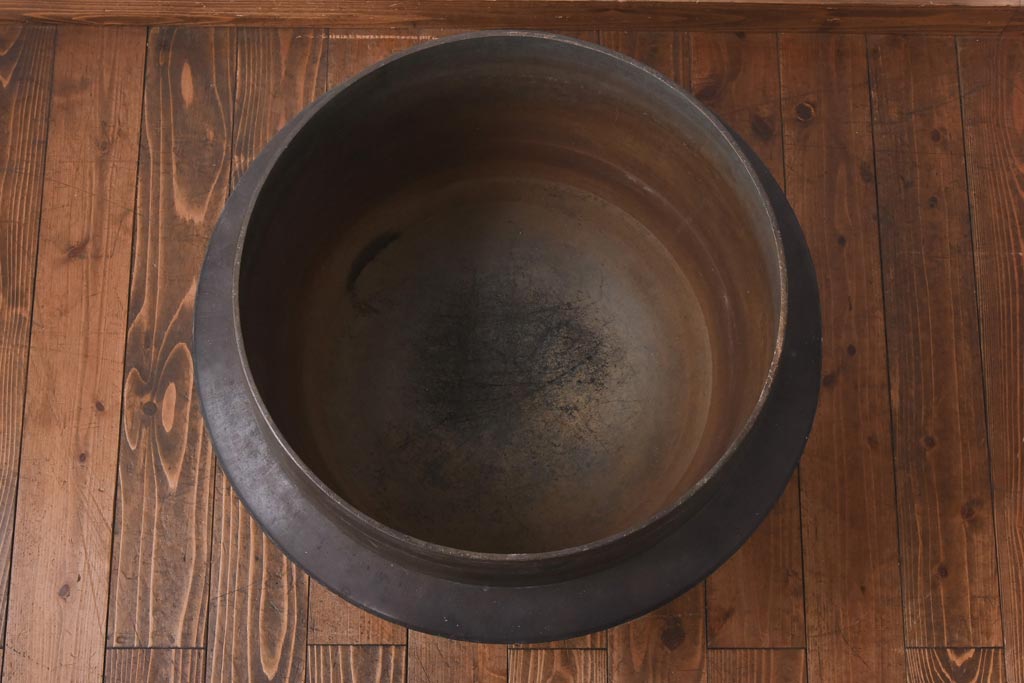 アンティーク雑貨　昭和中期　特大　口径52　銅製羽釜(つば釜)