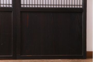 和製アンティーク　障子紙貼り　明治大正期の風情あふれる板戸2枚セット(引き戸、建具、帯戸)(R-035310)
