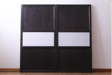 和製アンティーク　障子紙貼り　明治大正期の風情あふれる板戸2枚セット(引き戸、建具、帯戸)(R-035310)