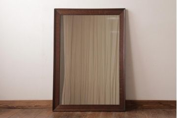 アンティーク雑貨　昭和レトロ　ナラ材　趣きのある虎斑が目を引くウォールミラー(壁掛け鏡)