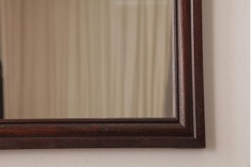 アンティーク雑貨　昭和レトロ　ナラ材　クラシカルな雰囲気のウォールミラー(壁掛け鏡)