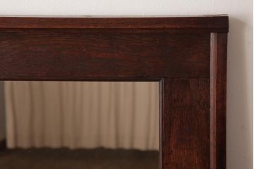 アンティーク雑貨　昭和レトロ　ナラ材　粗い木肌と木目が魅力的なウォールミラー(壁掛け鏡)