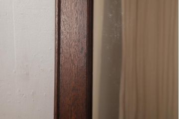 アンティーク雑貨　昭和レトロ　ナラ材　粗い木肌と木目が魅力的なウォールミラー(壁掛け鏡)