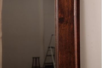 アンティーク雑貨　昭和レトロ　ナラ材　粗い木肌と木目が魅力的なウォールミラー(壁掛け鏡)