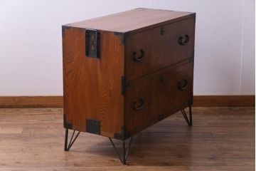 アンティーク家具　上手物!　三方ケヤキ前面玉杢材　漆塗り　箪笥リメイクリビングボード(ローボード、引き出し)(1)