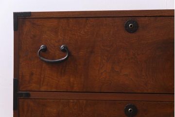 アンティーク家具　上手物!　三方ケヤキ前面玉杢材　漆塗り　箪笥リメイクリビングボード(ローボード、引き出し)(1)