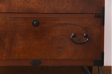 アンティーク家具　上手物!　三方ケヤキ前面玉杢材　漆塗り　箪笥リメイクリビングボード(ローボード、引き出し)(1)