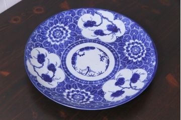 アンティーク雑貨　古民具・骨董　明治期　印判　華やかな図柄の1尺1寸5分皿(大皿、和食器)