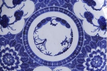 アンティーク雑貨　古民具・骨董　明治期　印判　華やかな図柄の1尺1寸5分皿(大皿、和食器)