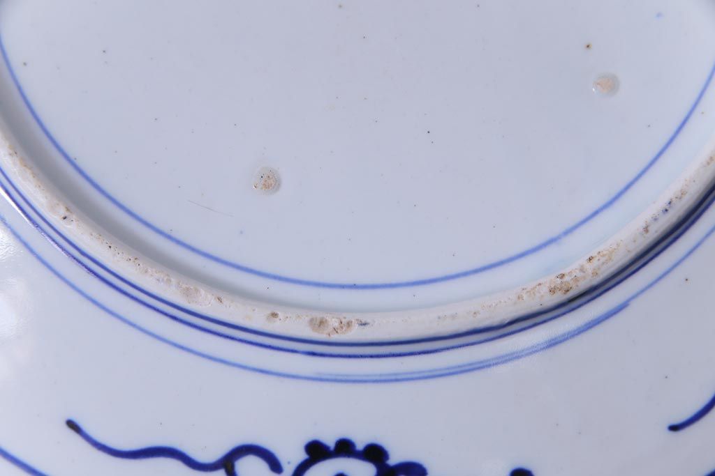 アンティーク雑貨　古民具・骨董　明治期　印判　華やかな図柄の1尺1寸5分皿(大皿、和食器)