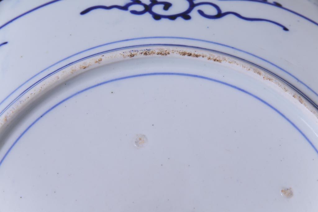 アンティーク雑貨　古民具・骨董　明治期　印判　華やかな図柄の1尺1寸5分皿(大皿、和食器)