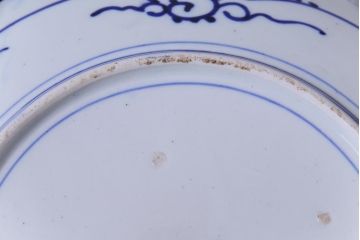 アンティーク雑貨　古民具・骨董　明治期　印判　華やかな図柄の1尺1寸5分皿(大皿、和食器)