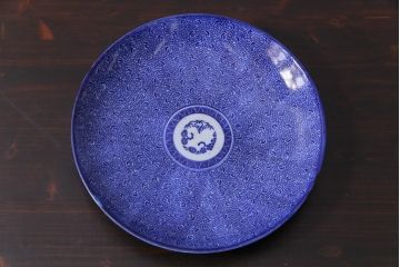 アンティーク雑貨　古民具・骨董　明治期　微塵唐草文　印判　9寸5分皿(大皿、和食器)