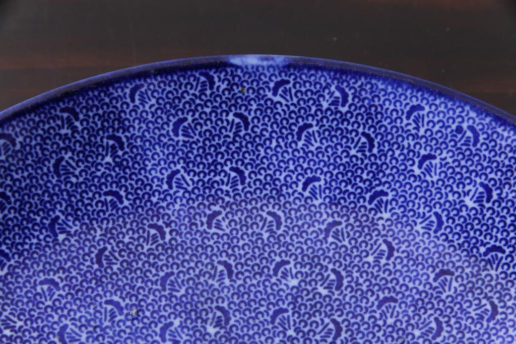 アンティーク雑貨　古民具・骨董　明治期　微塵唐草文　印判　9寸5分皿(大皿、和食器)