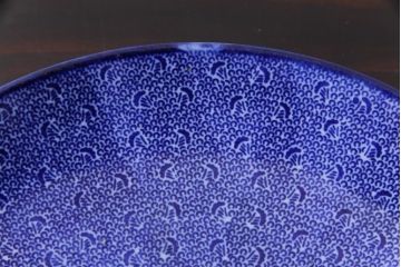 アンティーク雑貨　古民具・骨董　明治期　微塵唐草文　印判　9寸5分皿(大皿、和食器)