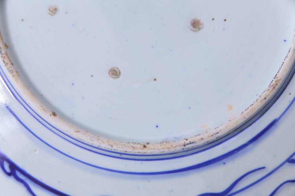 アンティーク雑貨　古民具・骨董　明治期　微塵唐草文　印判　9寸5分皿(大皿、和食器)