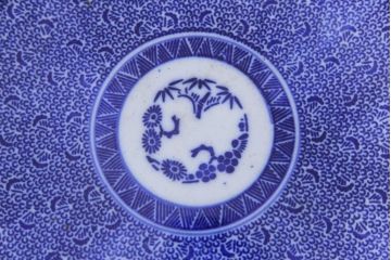 アンティーク雑貨　古民具・骨董　明治期　微塵唐草文　印判　9寸5分皿(大皿、和食器)