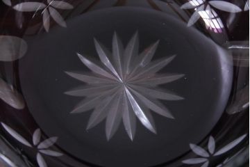アンティーク雑貨　古民具　昭和初期　紫被せ切子ガラスボウル(深鉢、和ガラス)