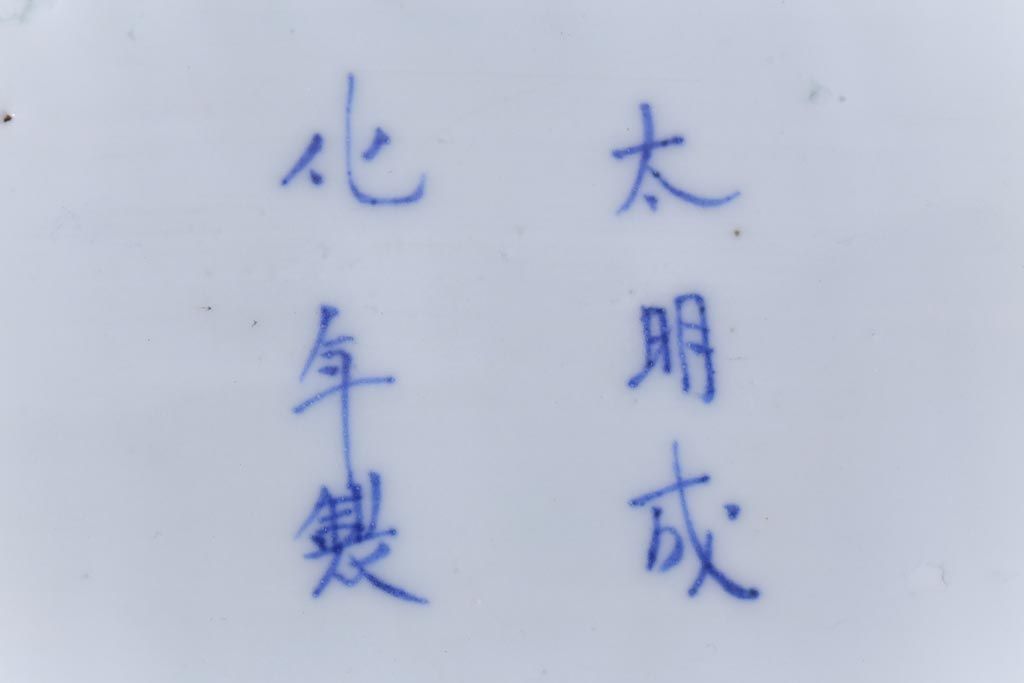 古民具・骨董　江戸期　大明成化年製　微塵唐草文長皿(和食器)