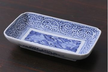 古民具・骨董　江戸期　古伊万里　冨貴長春　蛸唐草文長皿(和食器)(3)