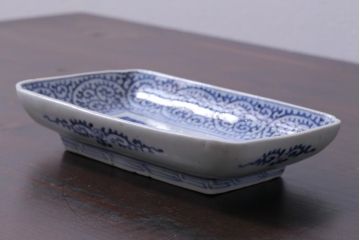 古民具・骨董　江戸期　古伊万里　冨貴長春　蛸唐草文長皿(和食器)(3)