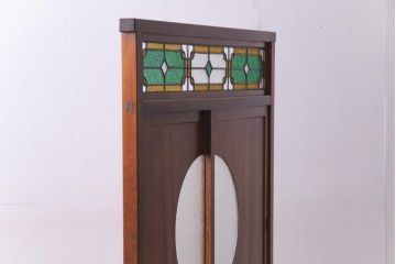 アンティーク雑貨　ラフジュ工房オリジナルステンドグラス　大正昭和初期　当時もの色ガラス　引き戸付衝立(パーテーション、つい立て、仕切り)