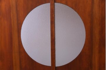 アンティーク雑貨　ラフジュ工房オリジナルステンドグラス　大正昭和初期　当時もの色ガラス　引き戸付衝立(パーテーション、つい立て、仕切り)