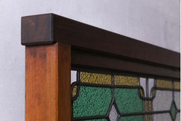アンティーク雑貨　ラフジュ工房オリジナルステンドグラス　大正昭和初期　当時もの色ガラス　引き戸付衝立(パーテーション、つい立て、仕切り)