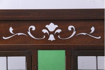 アンティーク雑貨　ラフジュ工房オリジナルステンドグラス　昭和初期　当時もの色ガラス　ステンドグラス　椿の図がおしゃれな衝立(パーテーション、つい立て、仕切り)