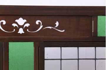 アンティーク雑貨　ラフジュ工房オリジナルステンドグラス　昭和初期　当時もの色ガラス　ステンドグラス　椿の図がおしゃれな衝立(パーテーション、つい立て、仕切り)