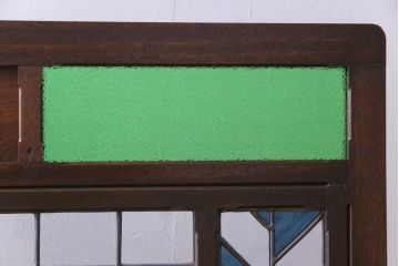 アンティーク雑貨　ラフジュ工房オリジナルステンドグラス　昭和初期　当時もの色ガラス　ステンドグラス　椿の図がおしゃれな衝立(パーテーション、つい立て、仕切り)