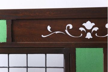 アンティーク雑貨　ラフジュ工房オリジナルステンドグラス　昭和初期　当時もの色ガラス　ステンドグラス　椿の図がおしゃれな衝立(パーテーション、つい立て、仕切り)