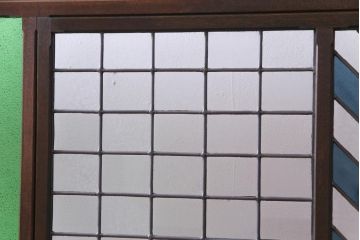 アンティーク雑貨　ラフジュ工房オリジナルステンドグラス　昭和初期　当時もの色ガラス　ステンドグラス　椿の図がおしゃれな衝立(パーテーション、つい立て、仕切り)