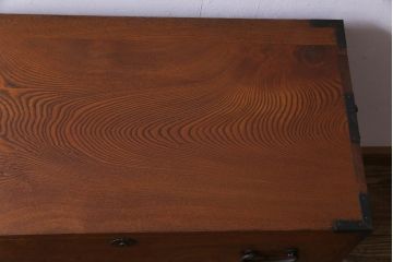 アンティーク家具　上手物!　三方ケヤキ前面玉杢材　漆塗り　箪笥リメイクリビングボード(ローボード、引き出し)(2)