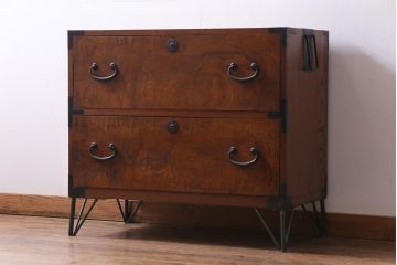 アンティーク家具　上手物!　三方ケヤキ前面玉杢材　漆塗り　箪笥リメイクリビングボード(ローボード、引き出し)(2)